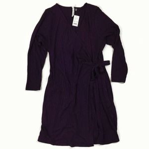 Women’s NY Collection Plus Ribbed Heathered Purple Vneck Faux Wrap Dress Sz - 2X